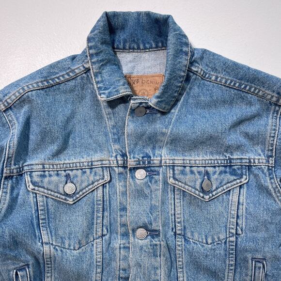 Vtg 90's GAP DENIM Blue Denim Cropped Jean Jacket / Sz M / Grunge Minimal - Picture 2 of 9